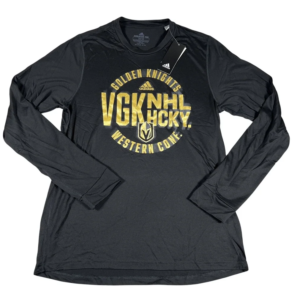 Adidas Vegas Golden‎ Knights NHL Long Sleeve Creator Tee Black Gold Mens Medium